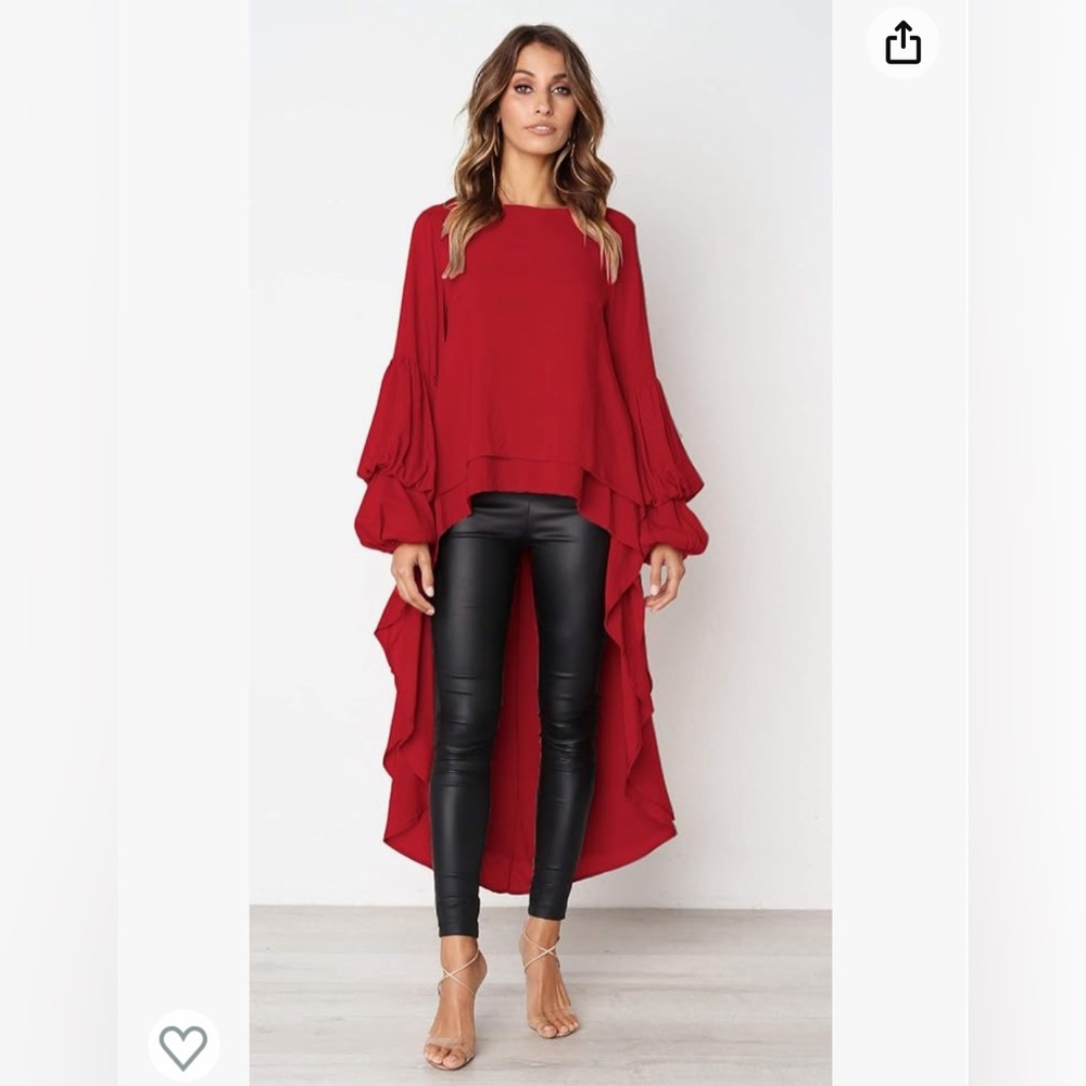 PRETTYGARDEN Womens Lantern Long Sleeve Asymmetrical Irregular Hem Blouse Shirt - Picture 4 of 7